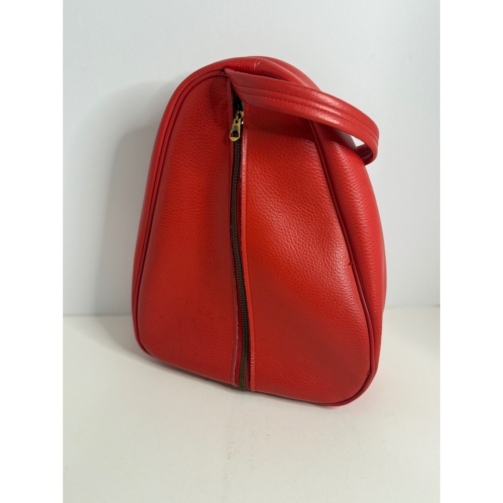 Vintage Celebrity Inc New York Red Pebble Grain Handbag Front Zip Top Handle Bag
